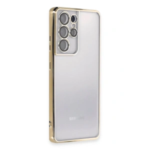 Mey İthalat®  Samsung Galaxy S21 Ultra Kılıf  Lensli Silikon - Gold