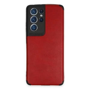 Mey İthalat®  Samsung Galaxy S21 Ultra Kılıf Loop Deri Silikon - Kırmızı