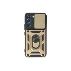 Mey İthalat®  Samsung Galaxy S23 Kılıf Pars Lens Yüzüklü Silikon - Gold