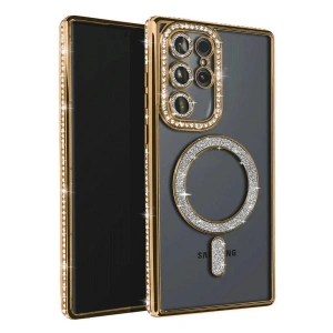 Mey İthalat®  Samsung Galaxy S23 Ultra Joke Simli Magneticsafe Kılıf - Gold