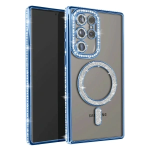 Mey İthalat®  Samsung Galaxy S23 Ultra Joke Simli Magneticsafe Kılıf - Mavi