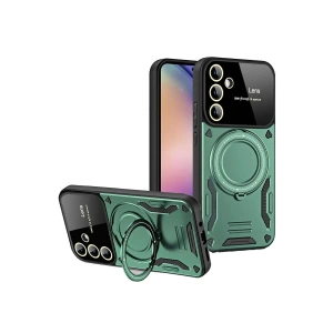 Mey İthalat®  Samsung Galaxy S24 FE Kılıf Joy Lens Standlı Kapak - Koyu Yeşil