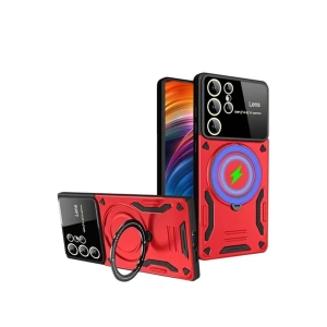 Mey İthalat®  Samsung Galaxy S24 Ultra Kılıf Joy Lens Standlı Kapak - Kırmızı