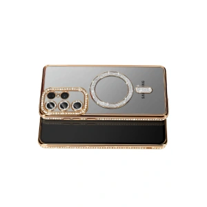 Mey İthalat®  Samsung Galaxy S26 Ultra Joke Simli Magneticsafe Kılıf - Gold