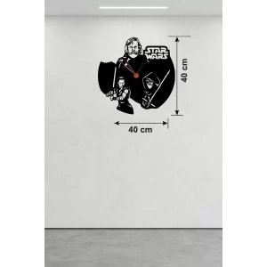 Mey İthalat® Star Wars Temalı Ahşap Duvar Saati - 40x40 cm Lazer Kesim Dekoratif