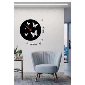 Mey İthalat® Uçuşan Kelebekler Tasarım Ahşap Duvar Saati - 40x40 cm Dekoratif