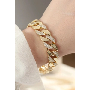 Mey İthalat® Vip Seri Pirinç Zirkon Taşlı Gold Renk Gurmet Bileklik