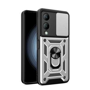Mey İthalat®  Vivo Y17S Kılıf Pars Lens Yüzüklü Silikon - Gümüş