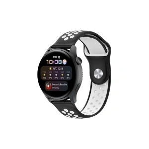 Mey İthalat®  Watch 20mm Spor Delikli Kordon - Siyah-Beyaz