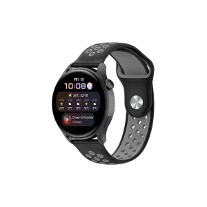 Mey İthalat® Watch 20mm Spor Delikli Kordon - Siyah-Gri