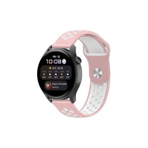 Mey İthalat® Watch 22mm Spor Delikli Kordon - Pembe-Beyaz