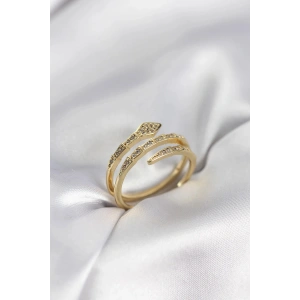 Mey İthalat® Yılan Model Gold Renk Zirkon Taşlı Kadın Yüzük