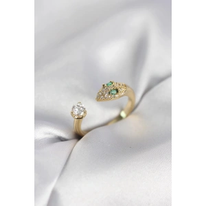Mey İthalat® Yılan Model Zirkon Taşlı Gold Renk Kadın Yüzük