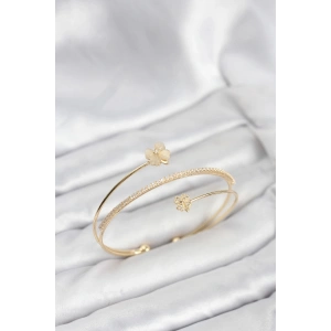 Mey İthalat® Yonca Çiçek Model Pirinç Gold Renk Kadın Bileklik