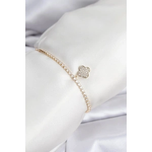 Mey İthalat® Yonca Model Zirkon Taşlı Gold Renk Asansörlü Su Yolu Bileklik
