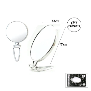OVAL - GÜMÜŞ 6.5 INC=16.5X13CM MAKYAJ AYNASI ÇİFT TARAFLI KATLANIR AYAKLI (5468)
