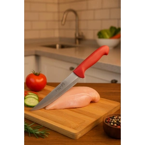 Paslanmaz Çelik Kasap Bıçağı Kırmızı Saplı Et ve Mutfak Bıçağı 27 cm