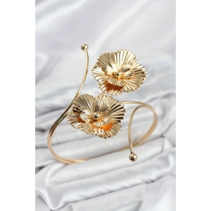 Pazu Bileklik Gold Renk Pirinç Çiçek Model
