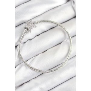 Pirinç Charm Zirkon Taşlı Yıldız Model Gümüş Renk Kadın Bileklik