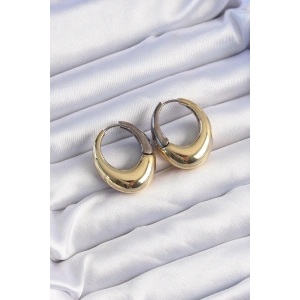 Pirinç Gold Gümüş Renkli Oval Bombeli Küpe