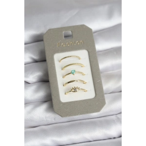 Pirinç Gold Renk 5li Yüzük Seti