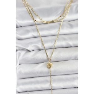 Pirinç Gold Renk Düğüm Model Detaylı 3lü Kombin Y Kadın Kolye