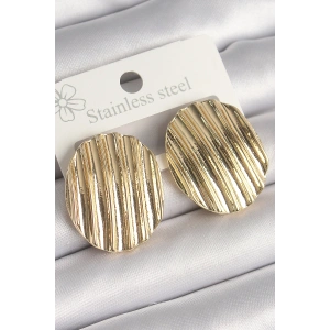 Pirinç Gold Renk İşlemeli Daire Plaka Model Kadın Küpe