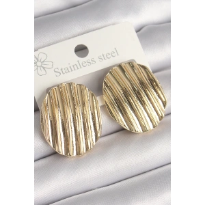 Pirinç Gold Renk İşlemeli Daire Plaka Model Kadın Küpe