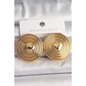 Pirinç Gold Renk Kalp İşlemeli Daire Plaka Model Kadın Küpe