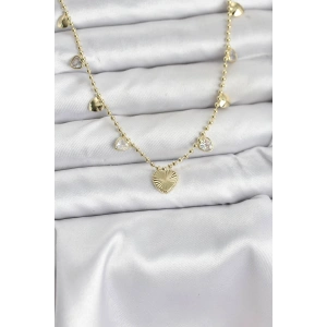 Pirinç Gold Renk Kalp Model Kadın Kolye