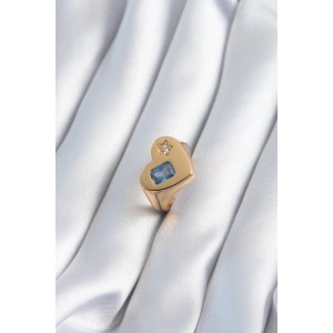 Pirinç Gold Renk Kalp Model Zirkon Taş Yıldız Detay Kadın Yüzük