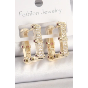 Pirinç Gold Renk Kare Zirkon Taşlı Kadın Küpe