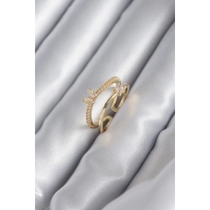 Pirinç Gold Renk Zirkon Taş Detay Kelebek Model Kadın Yüzük