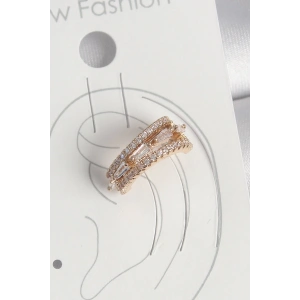 Pirinç Gold Renk Zirkon Taşlı 3Lü Sıralı Model Kadın Kıkırdak Küpe