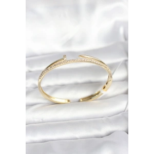 Pirinç Gold Renk Zirkon Taşlı Çivi Model Kadın Kelepçe Bileklik