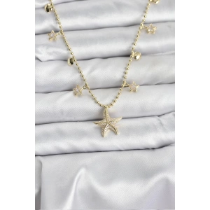 Pirinç Gold Renk Zirkon Taşlı Deniz Yıldızı Model Kadın Kolye