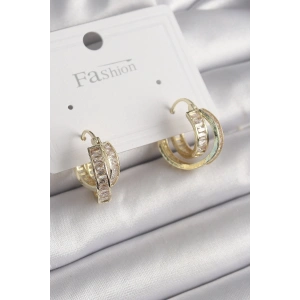 Pirinç Gold Renk Zirkon Taşlı Halka Model Kadın Küpe