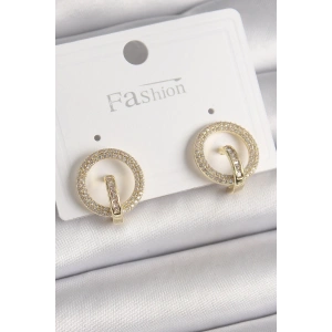 Pirinç Gold Renk Zirkon Taşlı Halka Model Kadın Küpe