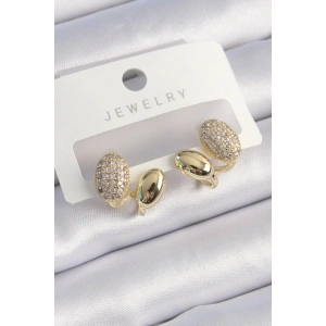 Pirinç Gold Renk Zirkon Taşlı Kadın Küpe