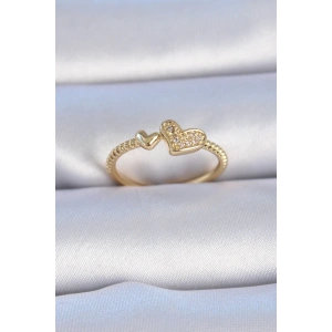 Pirinç Gold Renk Zirkon Taşlı Kalp Model Kadın Yüzük