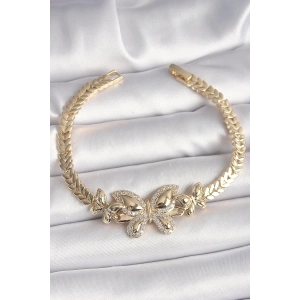Pirinç Gold Renk Zirkon Taşlı Kelebek Model Kadın Bileklik
