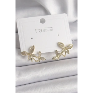 Pirinç Gold Renk Zirkon Taşlı Kelebek Model Kadın Küpe