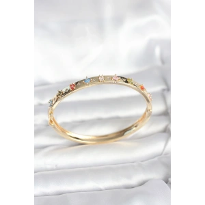 Pirinç Gold Renk Zirkon Taşlı Kelepçe Bileklik