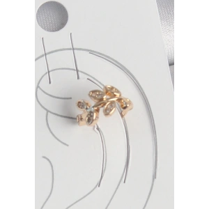 Pirinç Gold Renk Zirkon Taşlı Yaprak Model Kadın Kıkırdak Küpe
