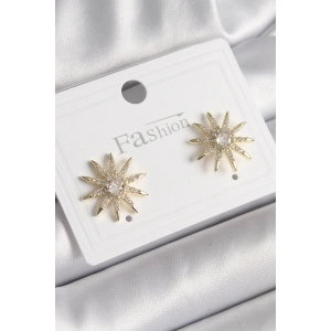 Pirinç Gold Renk Zirkon Taşlı Yıdız Model Kadın Küpe