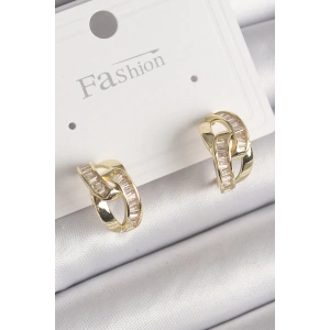 Pirinç Gold Renk Zirkon Taşlı Zincir Model Kadın Küpe