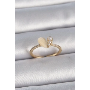 Pirinç Gümüş Renk Ayarlanabilir Zirkon Taşlı Beyaz Mineli Kalp Model Kadın Yüzük