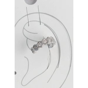 Pirinç Gümüş Renk Bal Peteği Model Zirkon Taşlı Kadın Kıkırdak Küpe