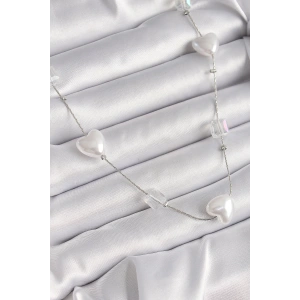 Pirinç Gümüş Renk Beyaz İnci Kalp Model Kadın Kolye