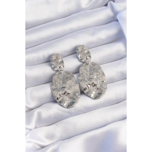 Pirinç Gümüş Renk Ezme Plaka Küpe